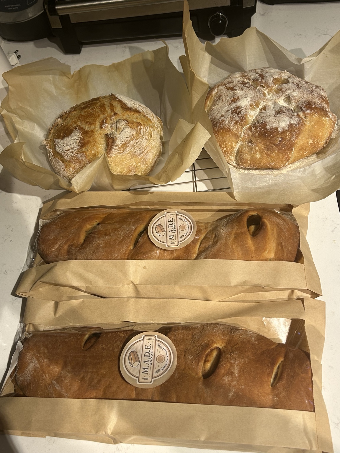 M.A.D.E Goods breads packaged for customers