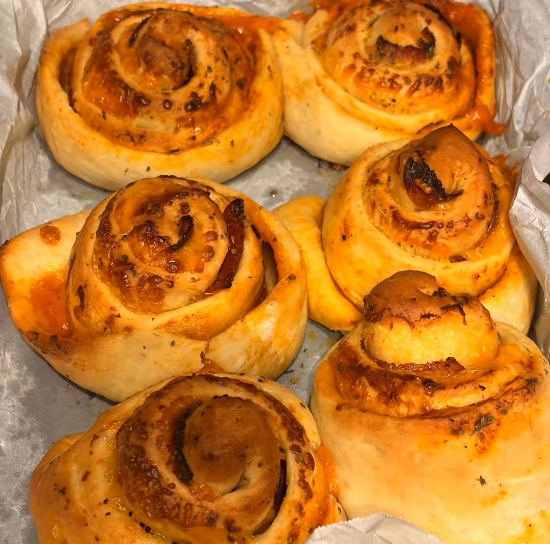 Fresh baked pepperoni cheese rolls